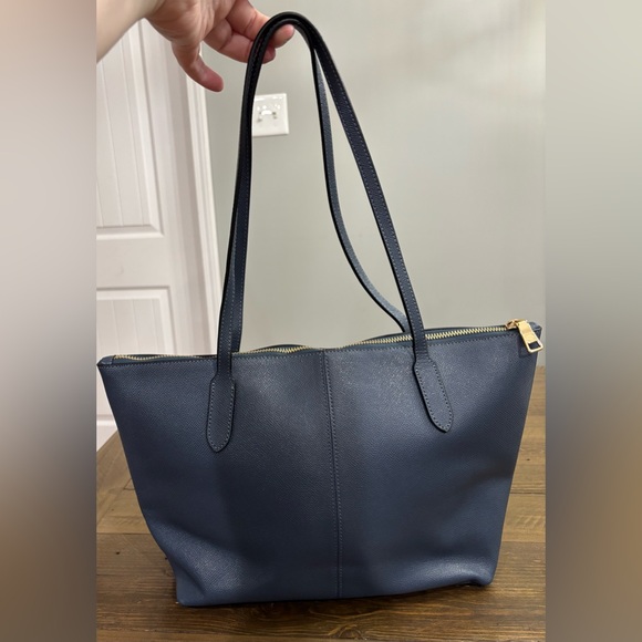 Coach Zip Top Tote in Denim Blue Cross Grain Leather w/ COA - Picture 2 of 9